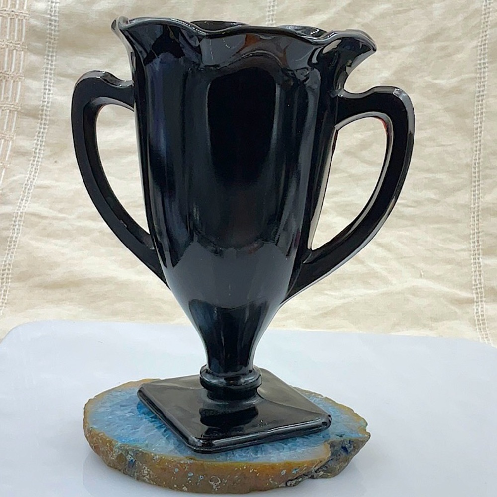 Vtg. (1970) Purplish/Black Two Handled Glass Vase - Picture 3 of 4
